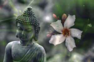 schuttingposter boeddha bloemen