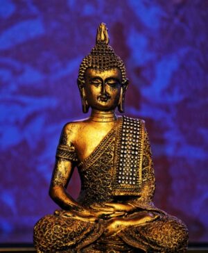 tuindoek boeddha blauwe achtergrond