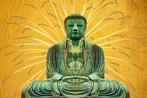 tuindoek Boeddha goud met stralen