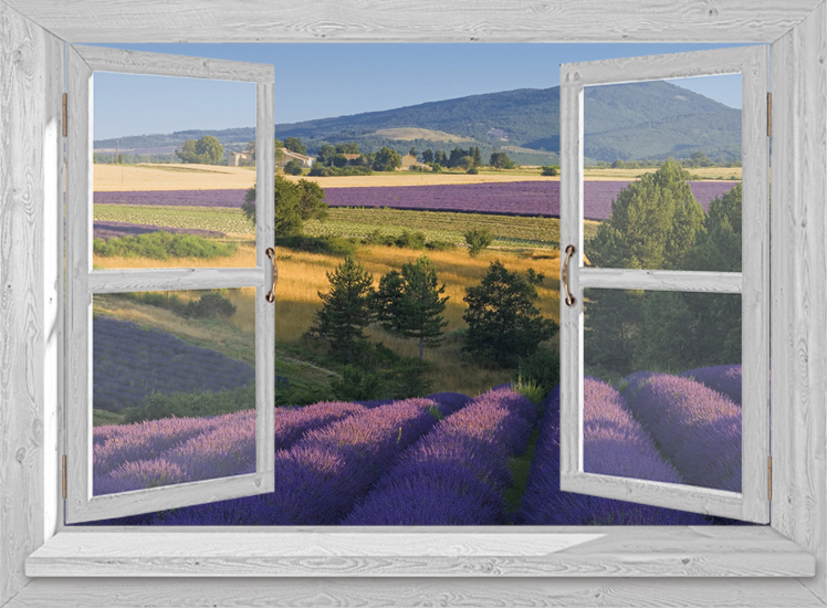 Massage pasta boerderij muurposter venster lavendel - elke maat- Bloem en Tuin
