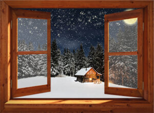 Winter poster - Blokhut in maanlicht