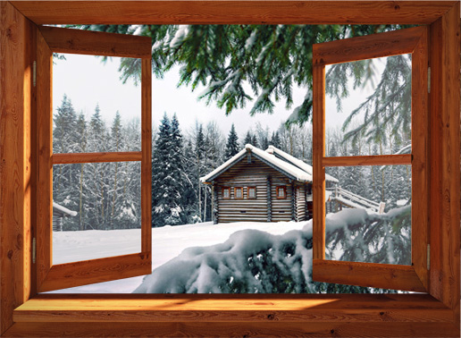 winterposter chalet in bos