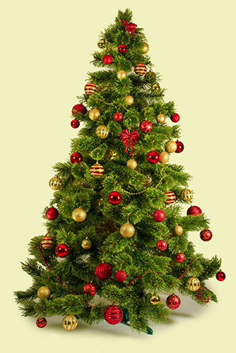 Bloesem Dominant Pickering Kerstboom op doek met rode kerstballen op maat gemaakt