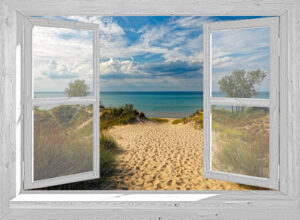 canvas openslaand venster duinen