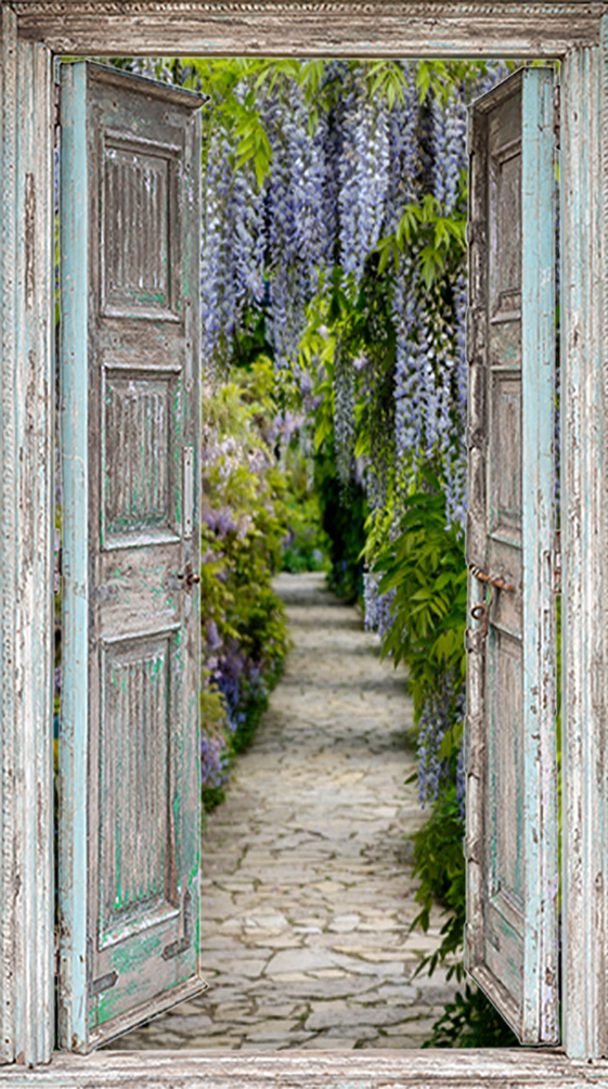 Tuinposter openslaande deuren met blauwe regen vb 2 170x100 cm 5