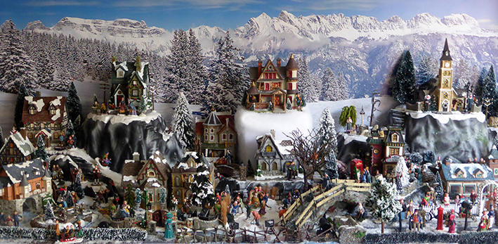 kerstdorp met winterlandschap achtergrond