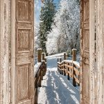 tuinposter doorkijk brug winterlandschap